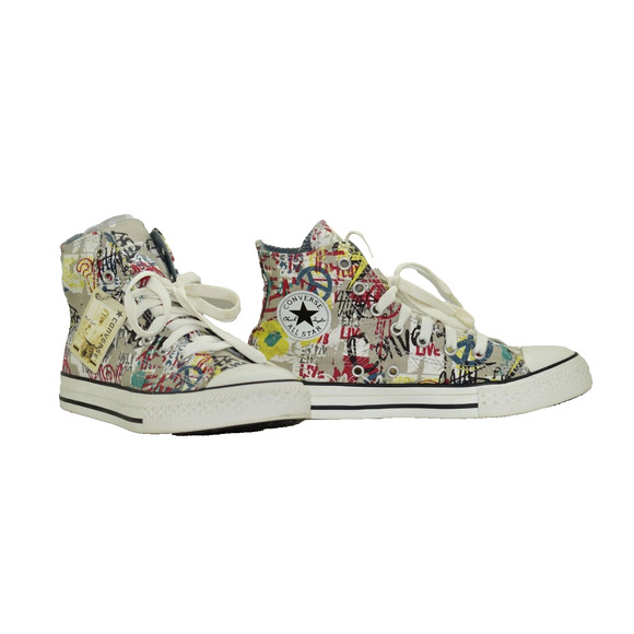 A8 Auth CONVERSE ALL STAR CHUCK TAYLOR Graffiti Canvas Hi Top Shoes Sz 3 Wnms 5 - Picture 1 of 7
